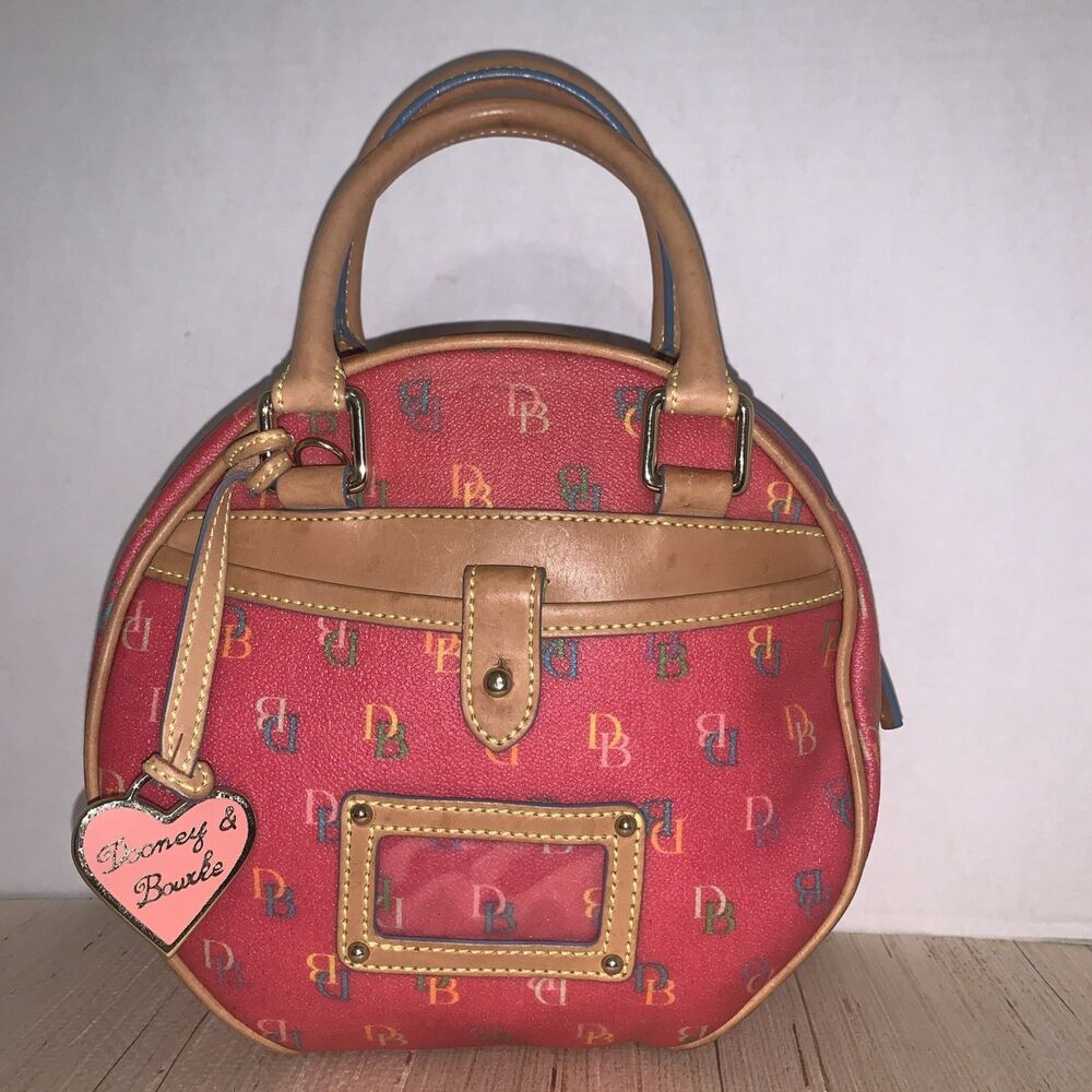 Dooney & Bourke Rainbow Signature Monogram Bowler Small Handbag/Crossbody Pink